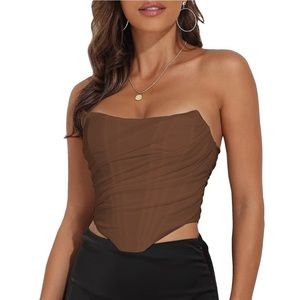 Modegal Strapless Zip Back Brown Corset Crop Top